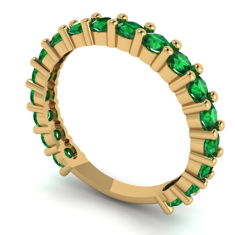 1.26 cttw Simulated Emerald Round Cut Yellow Gold Eternity Wedding Band