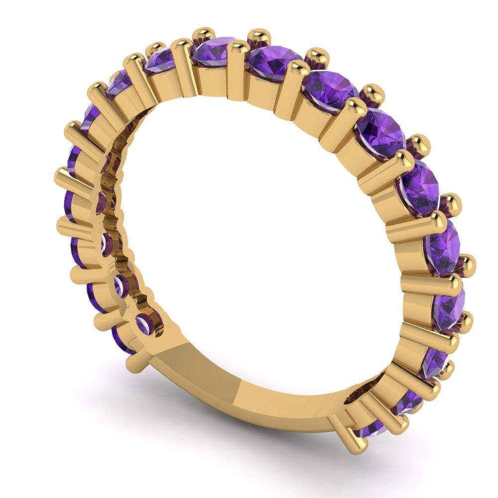 1.26 cttw Natural Amethyst Round Cut Yellow Gold Eternity Wedding Band