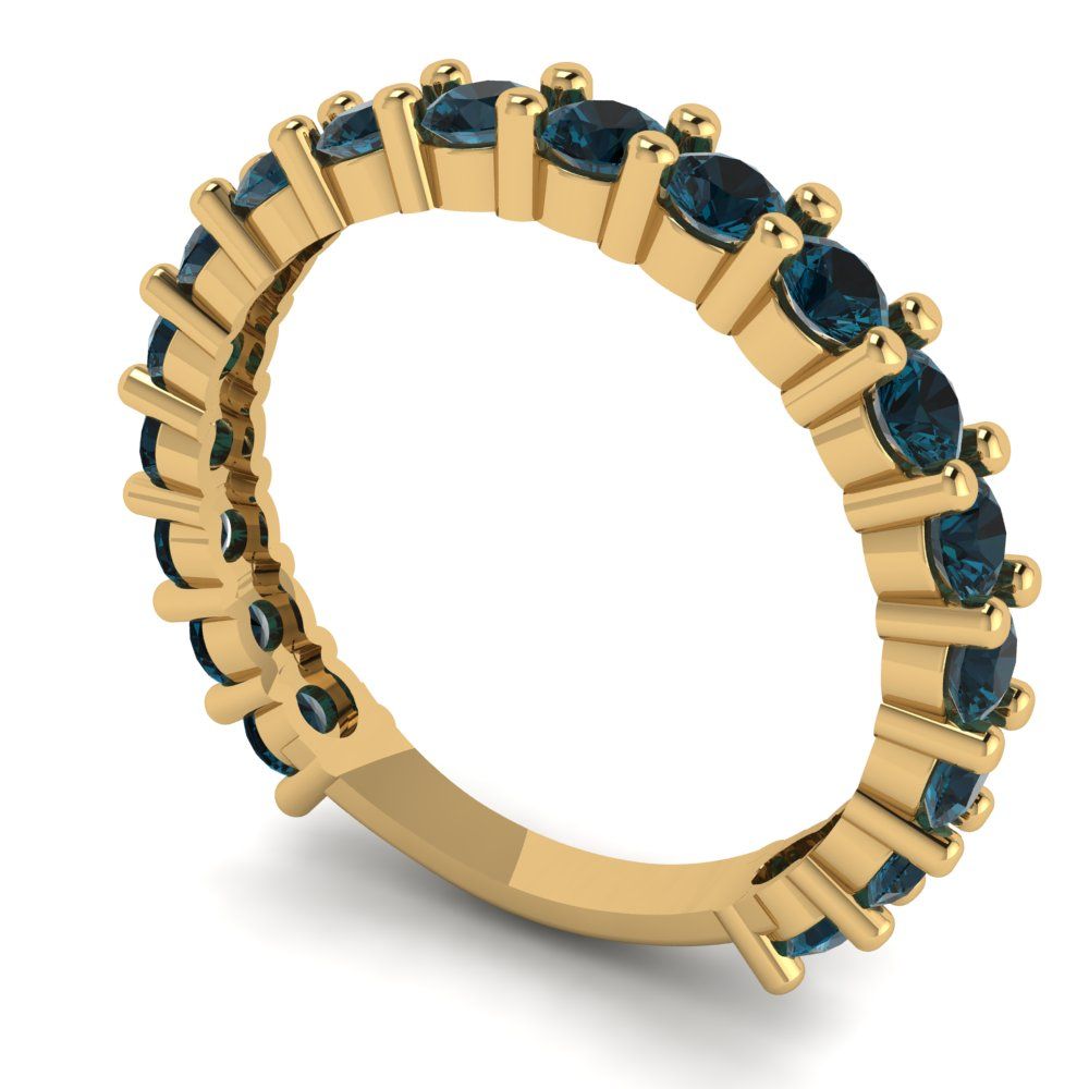1.26 cttw Natural London Blue Topaz Round Cut Yellow Gold Eternity Wedding Band