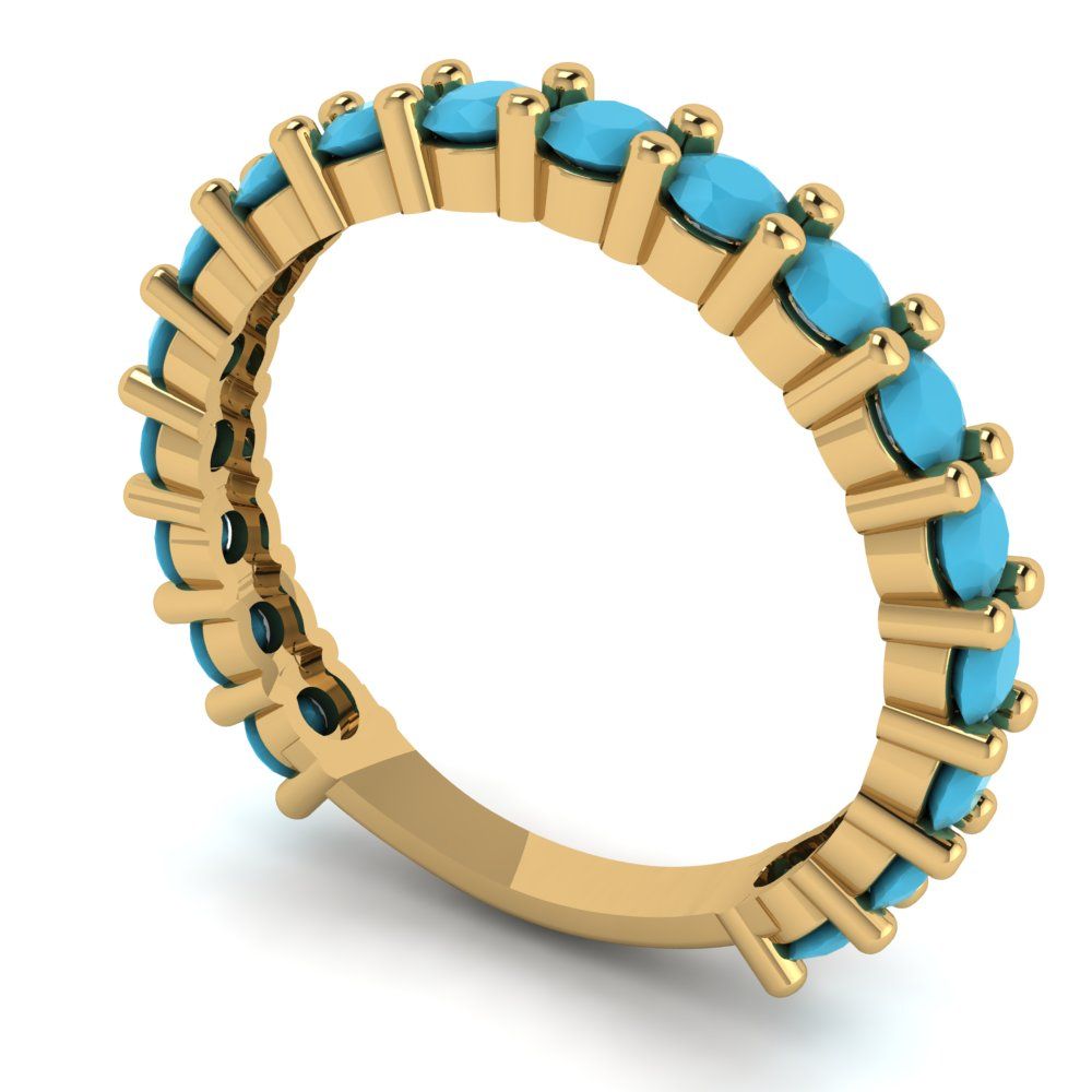 1.26 cttw Simulated Turquoise Round Cut Yellow Gold Eternity Wedding Band