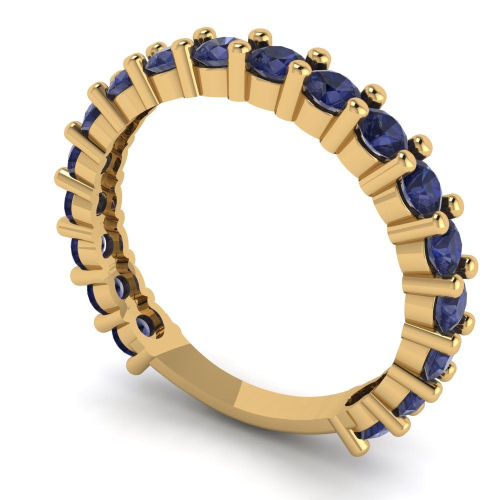 1.26 cttw Simulated Blue Sapphire Round Cut Yellow Gold Eternity Wedding Band