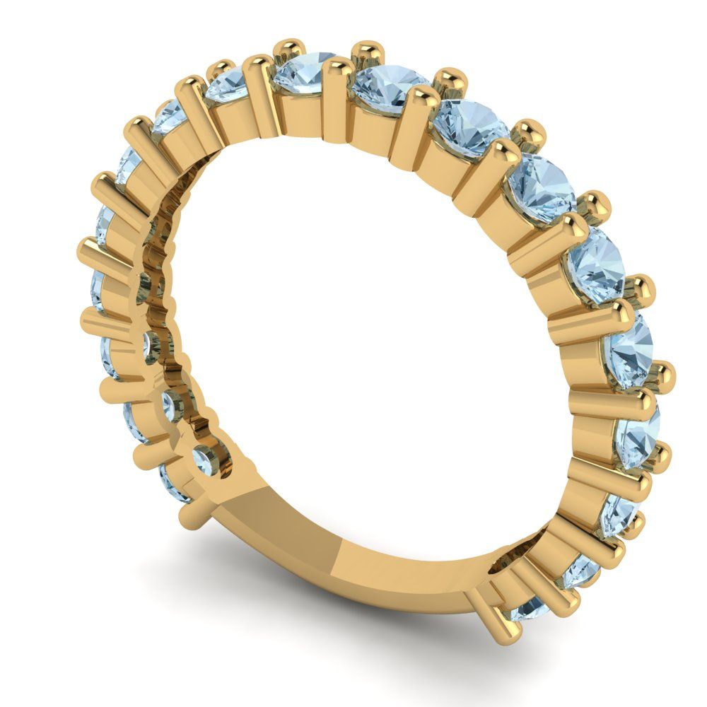 1.26 cttw Natural Swiss Blue Topaz Round Cut Yellow Gold Eternity Wedding Band