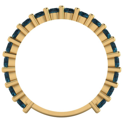 1.26 cttw Natural London Blue Topaz Round Cut Yellow Gold Eternity Wedding Band