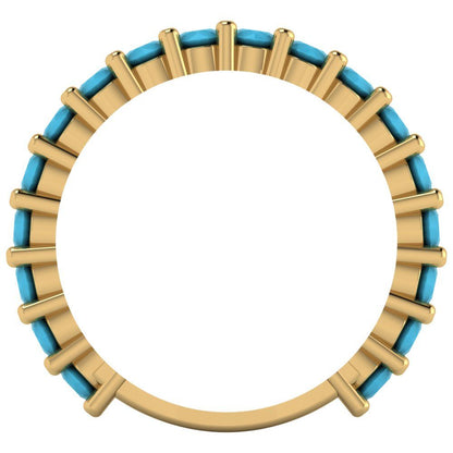 1.26 cttw Simulated Turquoise Round Cut Yellow Gold Eternity Wedding Band