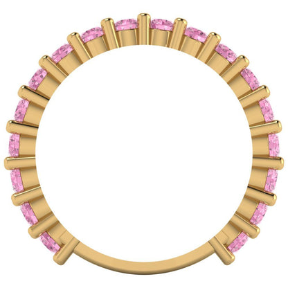 1.26 cttw Simulated Pink Diamond Round Cut Yellow Gold Eternity Wedding Band