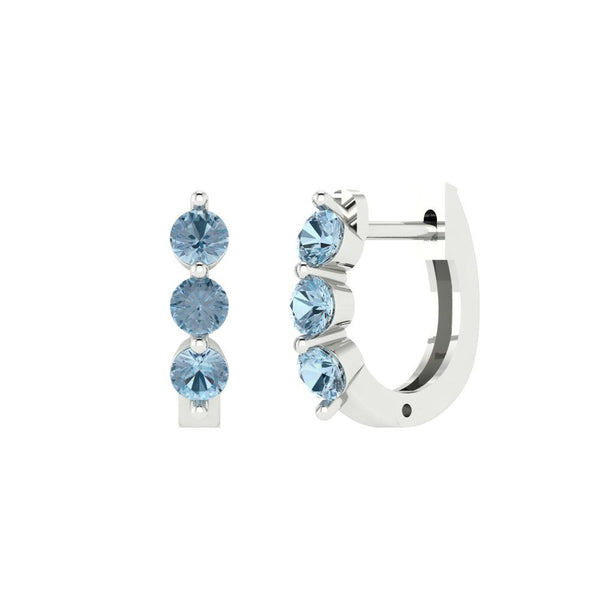 0.48 ct Brilliant Round Cut Hoop Natural Swiss Blue Topaz Stone White Gold Earrings Lever Back