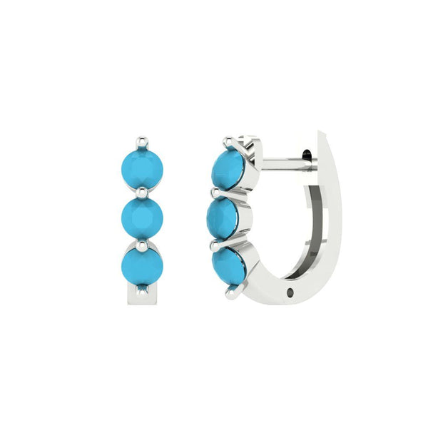 0.48 ct Brilliant Round Cut Hoop Simulated Turquoise Stone White Gold Earrings Lever Back
