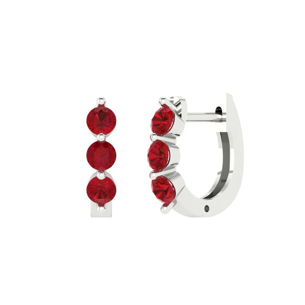 0.48 ct Brilliant Round Cut Hoop Simulated Ruby Stone White Gold Earrings Lever Back