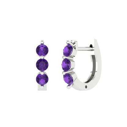 0.48cttw Amethyst Gold-Plated 925 Silver Lever Back Hoop Earrings
