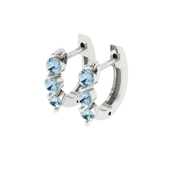0.48 ct Brilliant Round Cut Hoop Natural Sky Blue Topaz Stone White Gold Earrings Lever Back