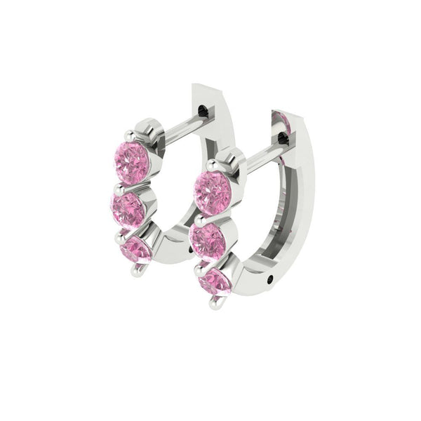 0.48 ct Brilliant Round Cut Hoop Pink Simulated Diamond Stone White Gold Earrings Lever Back