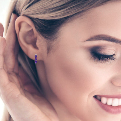 0.48cttw Amethyst Gold-Plated 925 Silver Lever Back Hoop Earrings