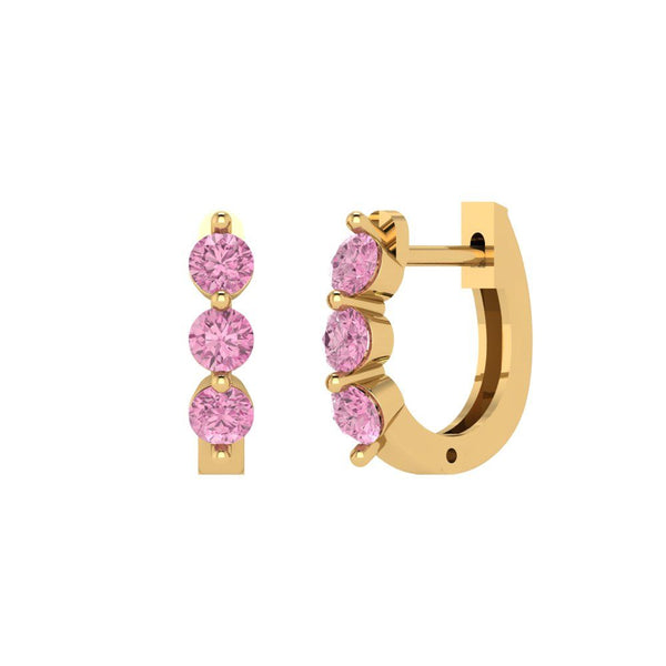 0.48 ct Brilliant Round Cut Hoop Pink Simulated Diamond Stone Yellow Gold Earrings Lever Back