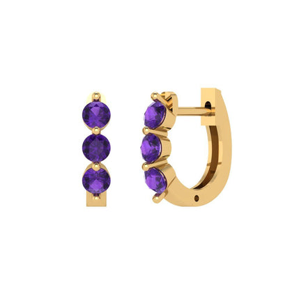 0.48cttw Amethyst Gold-Plated 925 Silver Lever Back Hoop Earrings