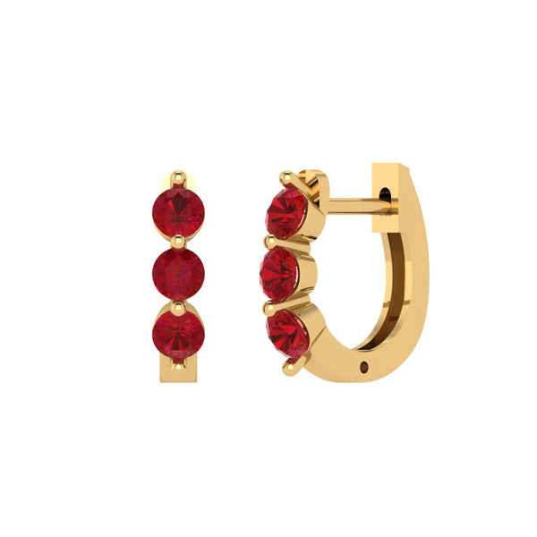 0.48 ct Brilliant Round Cut Hoop Simulated Ruby Stone Yellow Gold Earrings Lever Back