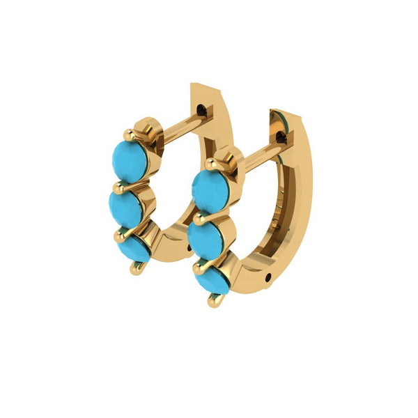 0.48 ct Brilliant Round Cut Hoop Simulated Turquoise Stone Yellow Gold Earrings Lever Back
