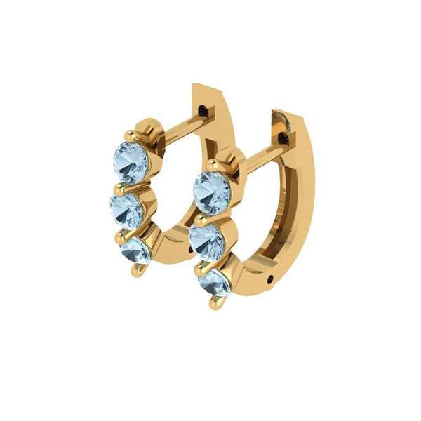 0.48 ct Brilliant Round Cut Hoop Natural Sky Blue Topaz Stone Yellow Gold Earrings Lever Back