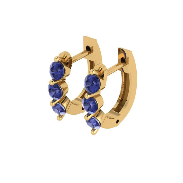 0.48 ct Brilliant Round Cut Hoop Simulated Tanzanite Stone Yellow Gold Earrings Lever Back