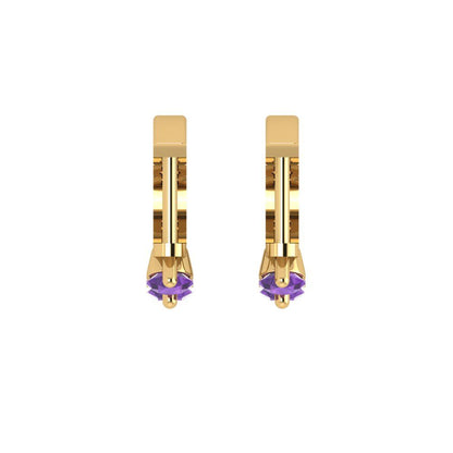 0.48cttw Amethyst Gold-Plated 925 Silver Lever Back Hoop Earrings