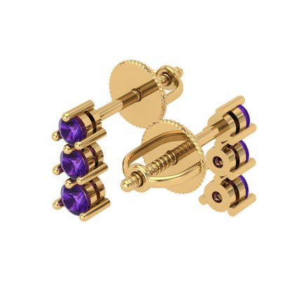 0.42cttw Amethyst Gold-Plated 925 Silver Screw Back Stud Earrings