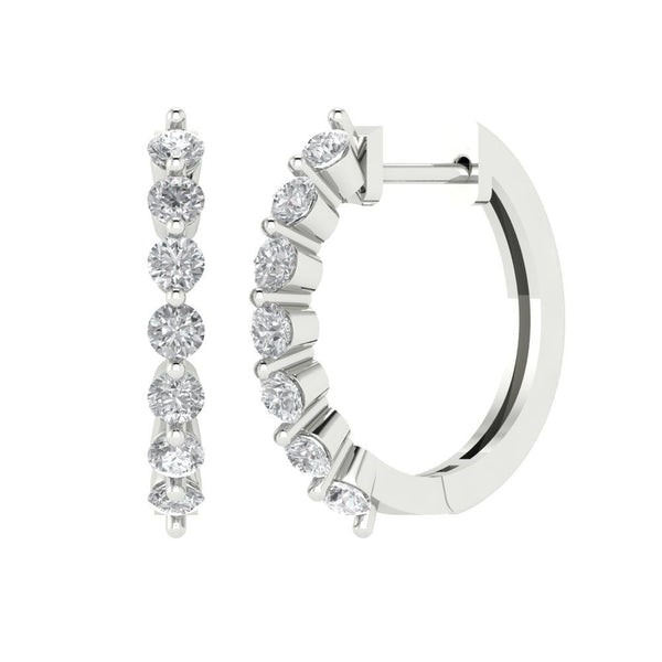 0.7 ct Brilliant Round Cut Hoop White Sapphire Stone White Gold Earrings Lever Back