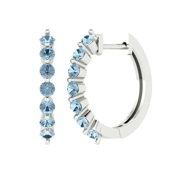 0.7 ct Brilliant Round Cut Hoop Natural Sky Blue Topaz Stone White Gold Earrings Lever Back