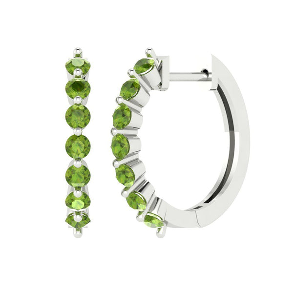 0.7 ct Brilliant Round Cut Hoop Natural Peridot Stone White Gold Earrings Lever Back