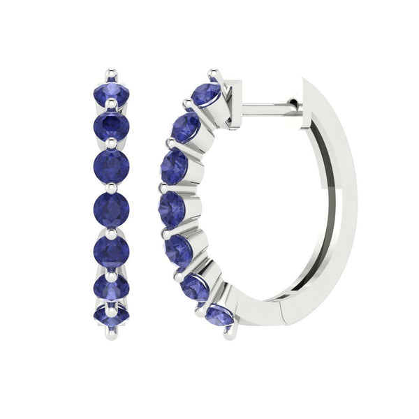 0.7 ct Brilliant Round Cut Hoop Simulated Tanzanite Stone White Gold Earrings Lever Back