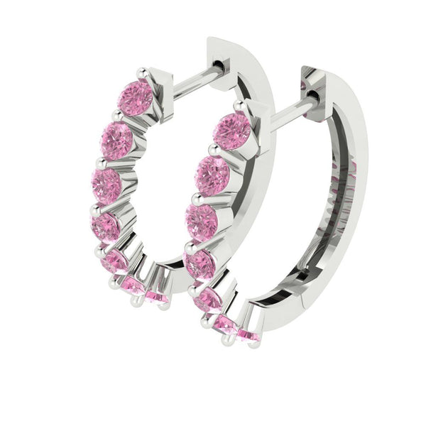 0.7 ct Brilliant Round Cut Hoop Pink Simulated Diamond Stone White Gold Earrings Lever Back