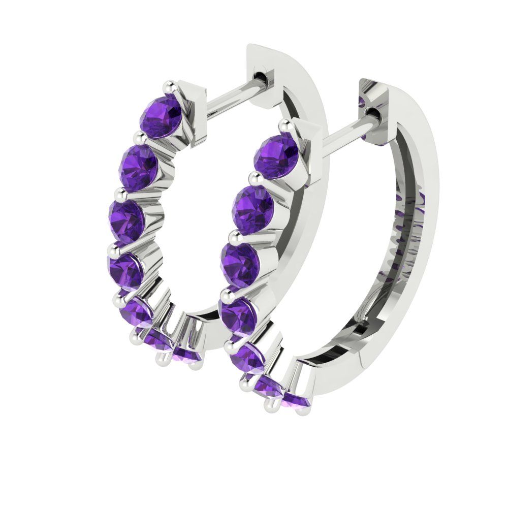 0.84cttw Amethyst Gold-Plated 925 Silver Lever Back Hoop Earrings