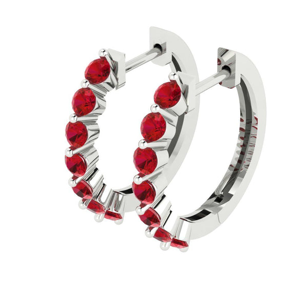 0.7 ct Brilliant Round Cut Hoop Simulated Ruby Stone White Gold Earrings Lever Back