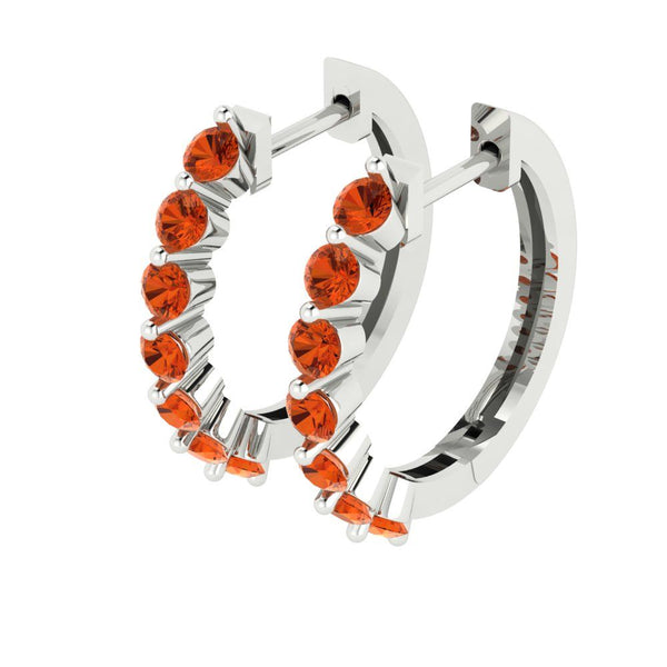 0.7 ct Brilliant Round Cut Hoop Red Simulated Diamond Stone White Gold Earrings Lever Back