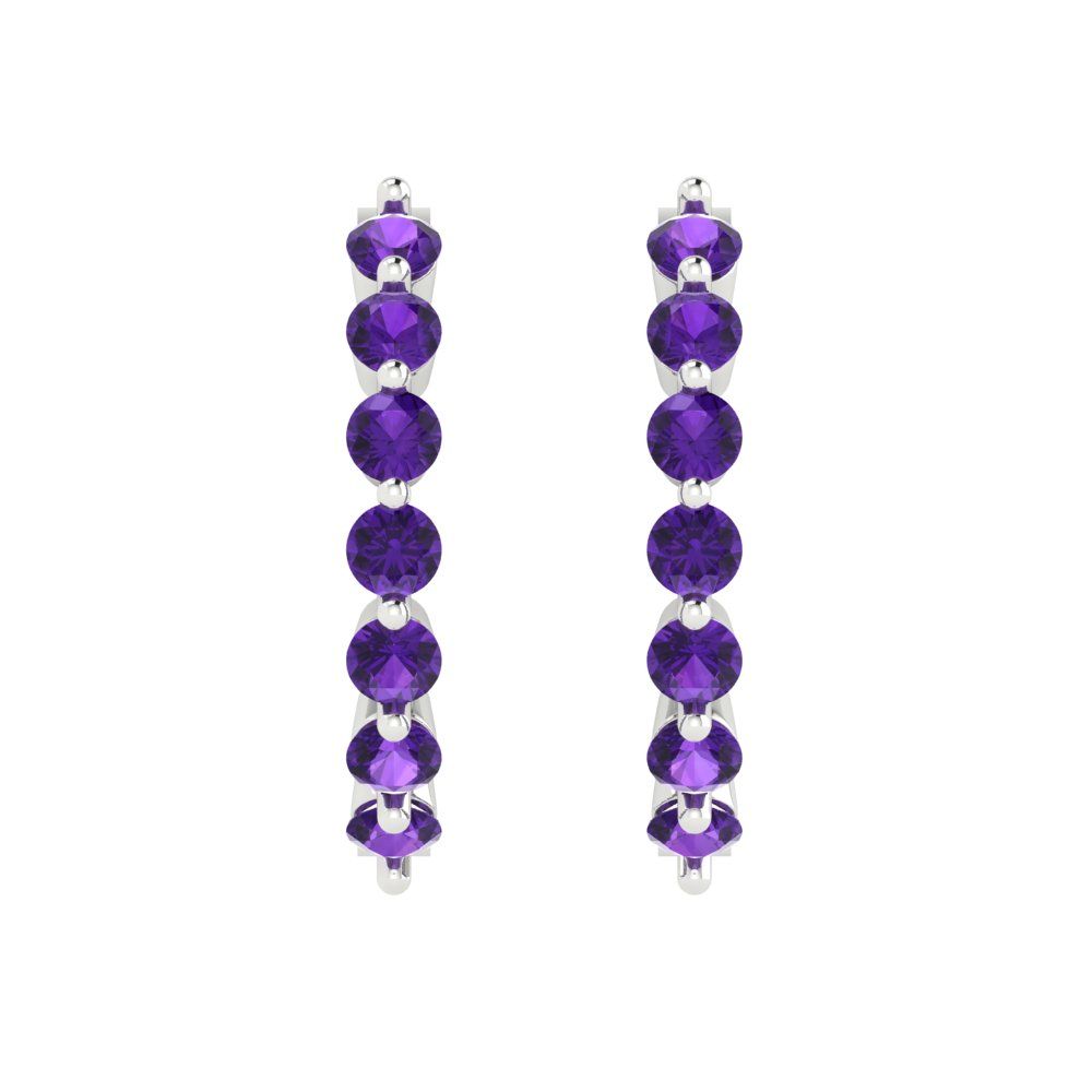 0.84cttw Amethyst Gold-Plated 925 Silver Lever Back Hoop Earrings