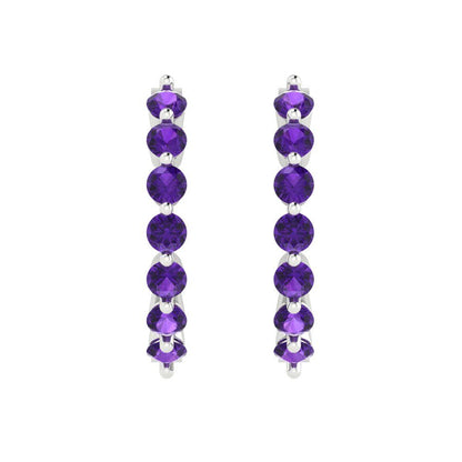 0.84cttw Amethyst Gold-Plated 925 Silver Lever Back Hoop Earrings