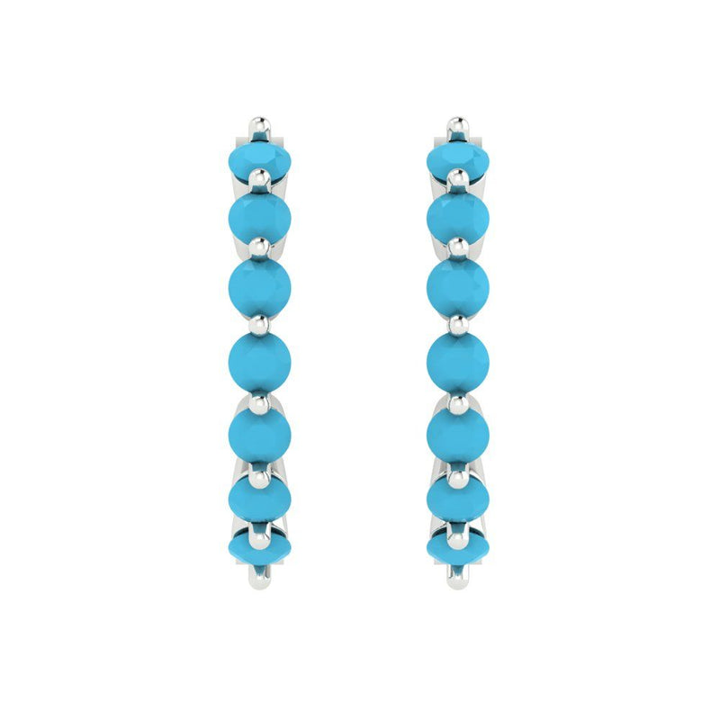 0.7 ct Brilliant Round Cut Hoop Simulated Turquoise Stone White Gold Earrings Lever Back