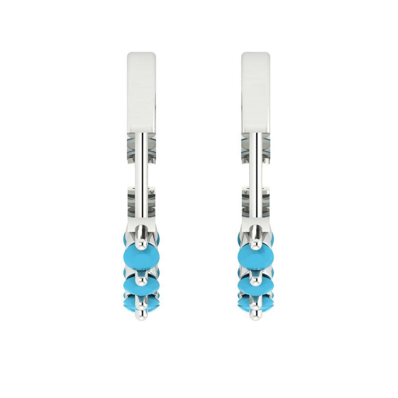 0.7 ct Brilliant Round Cut Hoop Simulated Turquoise Stone White Gold Earrings Lever Back