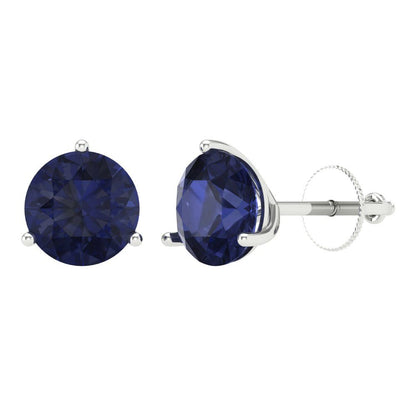 4 ctw Blue Sapphire Studs Earrings | 8.0mm Round Cut White Gold Screw back | September Birthstone