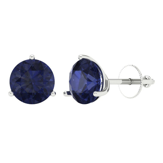 4 ctw Blue Sapphire Studs Earrings | 8.0mm Round Cut White Gold Screw back | September Birthstone
