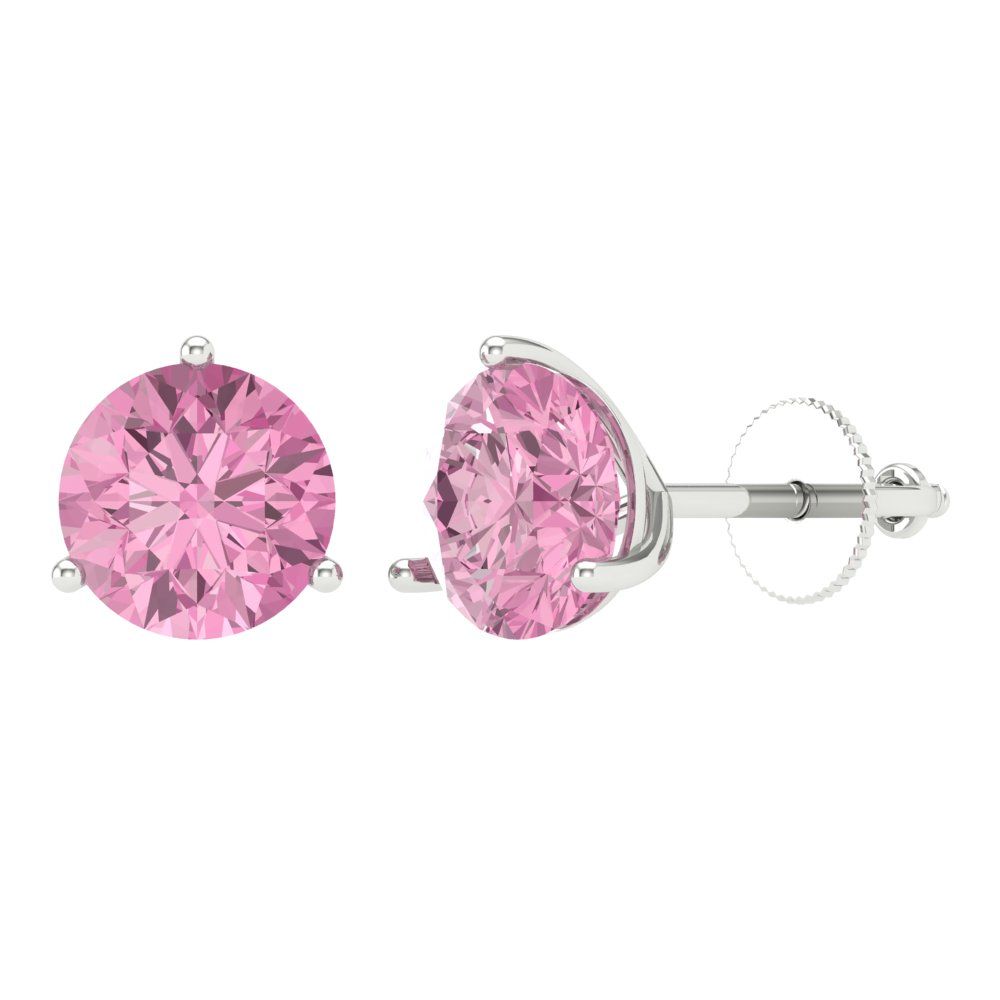 4 ctw Pink Zirconia Studs Earrings | 8.0mm Round Cut White Gold Screw back | April Birthstone