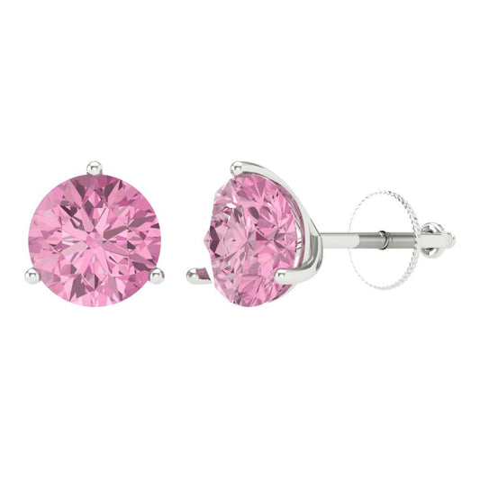 4 ctw Pink Zirconia Studs Earrings | 8.0mm Round Cut White Gold Screw back | April Birthstone
