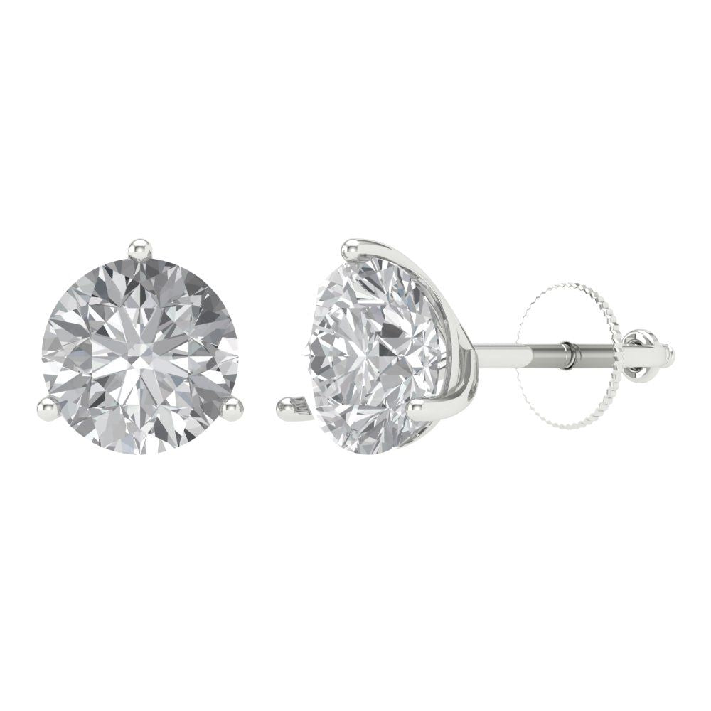 4 ctw White Sapphire Studs Earrings | 8.0mm Round Cut White Gold Screw back | April Birthstone