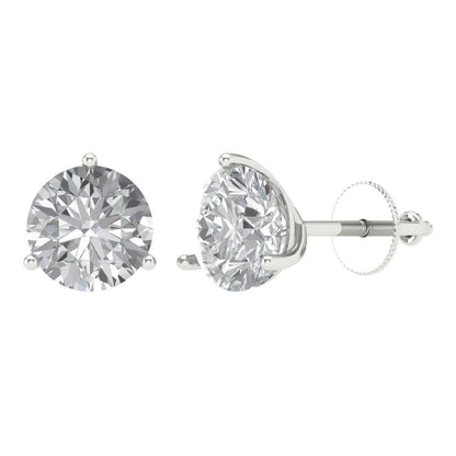 4 ctw Moissanite Studs Earrings | 8.0mm Round Cut White Gold Screw back | April Birthstone