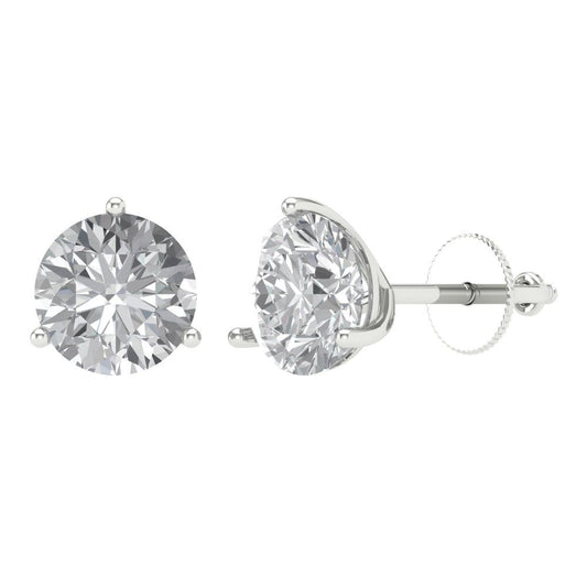 4 ctw Moissanite Studs Earrings | 8.0mm Round Cut White Gold Screw back | April Birthstone