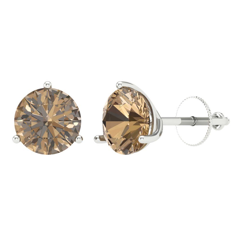 4 ctw Champagne Studs Earrings | 8.0mm Round Cut White Gold Screw back | April Birthstone