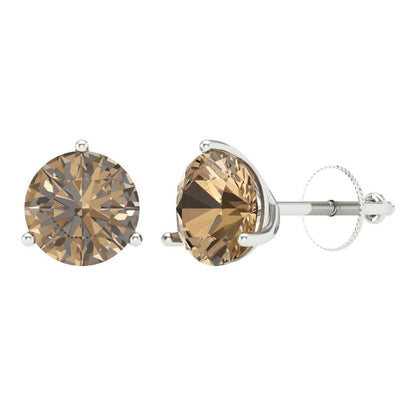 4 ctw Champagne Studs Earrings | 8.0mm Round Cut White Gold Screw back | April Birthstone