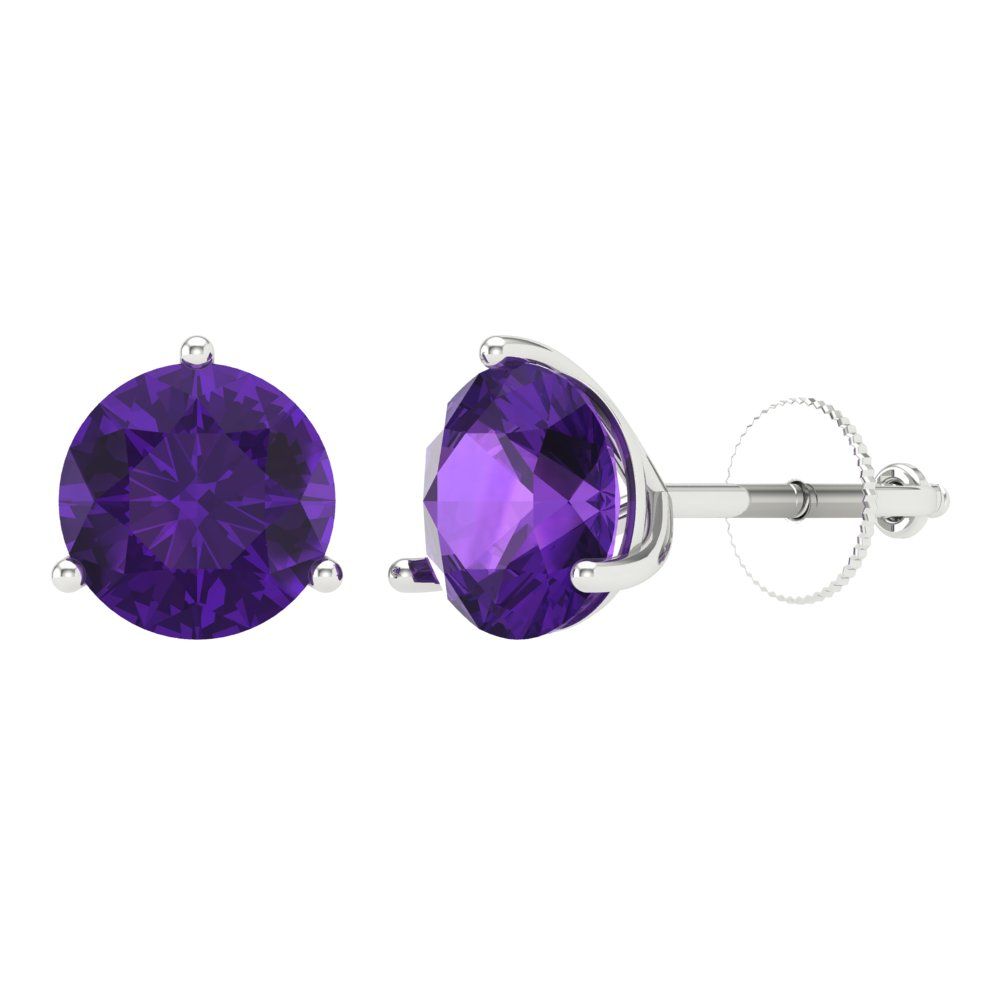 4cttw Amethyst Gold-Plated 925 Silver Screw Back Stud Earrings