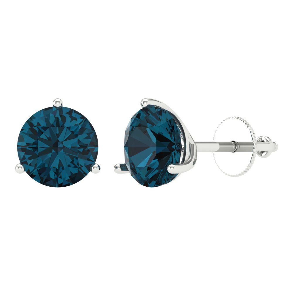 4 ctw London Blue Topaz Studs Earrings | 8.0mm Round Cut White Gold Screw back | December Birthstone