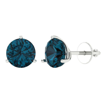 4 ctw London Blue Topaz Studs Earrings | 8.0mm Round Cut White Gold Screw back | December Birthstone