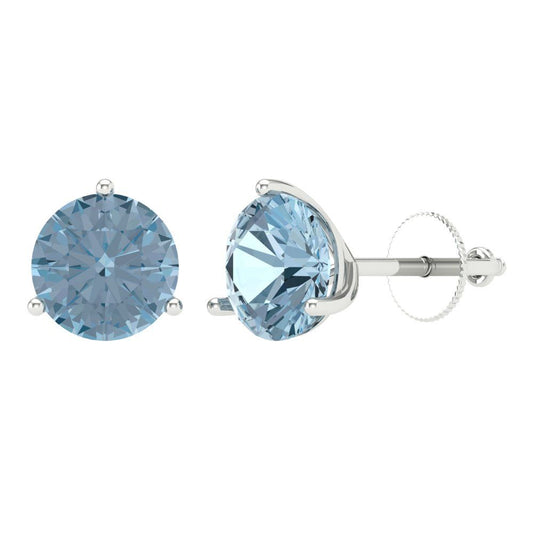 4 ctw Sky Blue Topaz Studs Earrings | 8.0mm Round Cut White Gold Screw back | December Birthstone