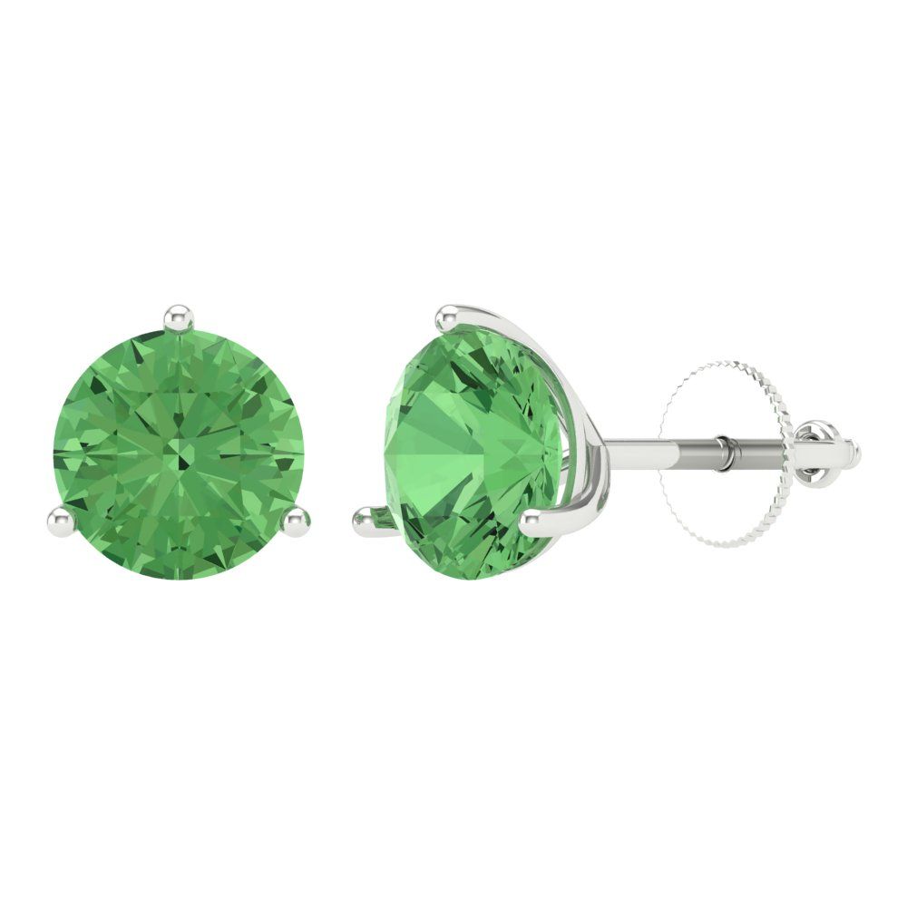 4 ctw Green Zirconia Studs Earrings | 8.0mm Round Cut White Gold Screw back | April Birthstone